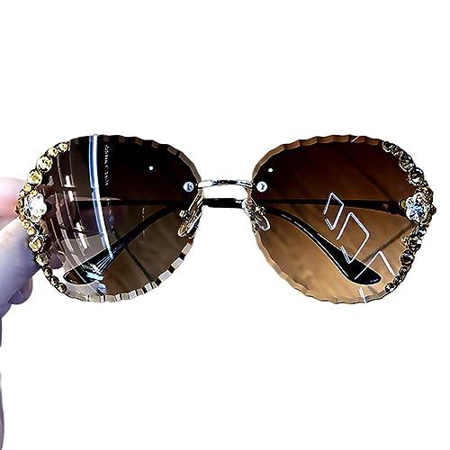 NOGRAX Sonnenbrille Mit Strasssteinen Damen Randlosen Strass -Sonnenbrillen Frauen Bling Sonnenbrillen Für Frauen Uv400-Braun von NOGRAX