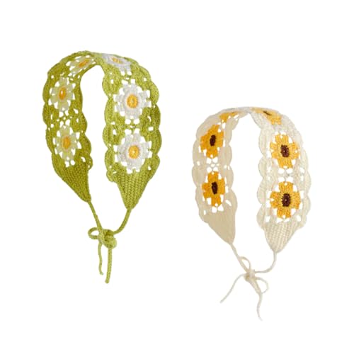 NOIAFZY 2 x lebendige Boho-Chic-Häkelhaarbänder mit Blumenmuster, gestrickter Kopf von NOIAFZY