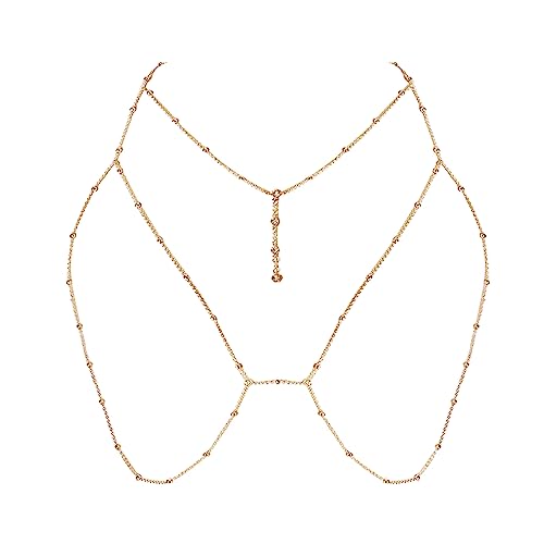 Körperkette Gold Sexy Body Chain Bra Körperschmuck Body Kette Damen Bikini Ketten Körperketten Strass Körper Kette Bauch Ketten Bh Brustkette Bauchkette Hüftkette für Frauen und Mädchen von NOKDAL