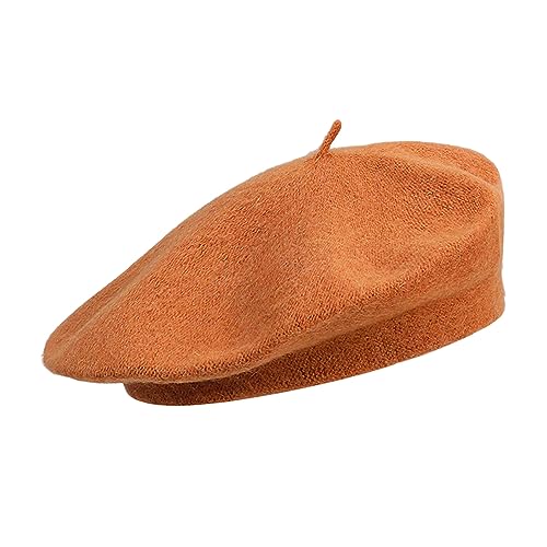 NOKDAL Französischen Beret Damen Wolle Baskenmütze Barrett Mütze Klassishe Basken Mütze Mode Barette Mütze Orange KüNstler WintermüTze Barett Franzosen für Frühling Herbst Winter58cm von NOKDAL