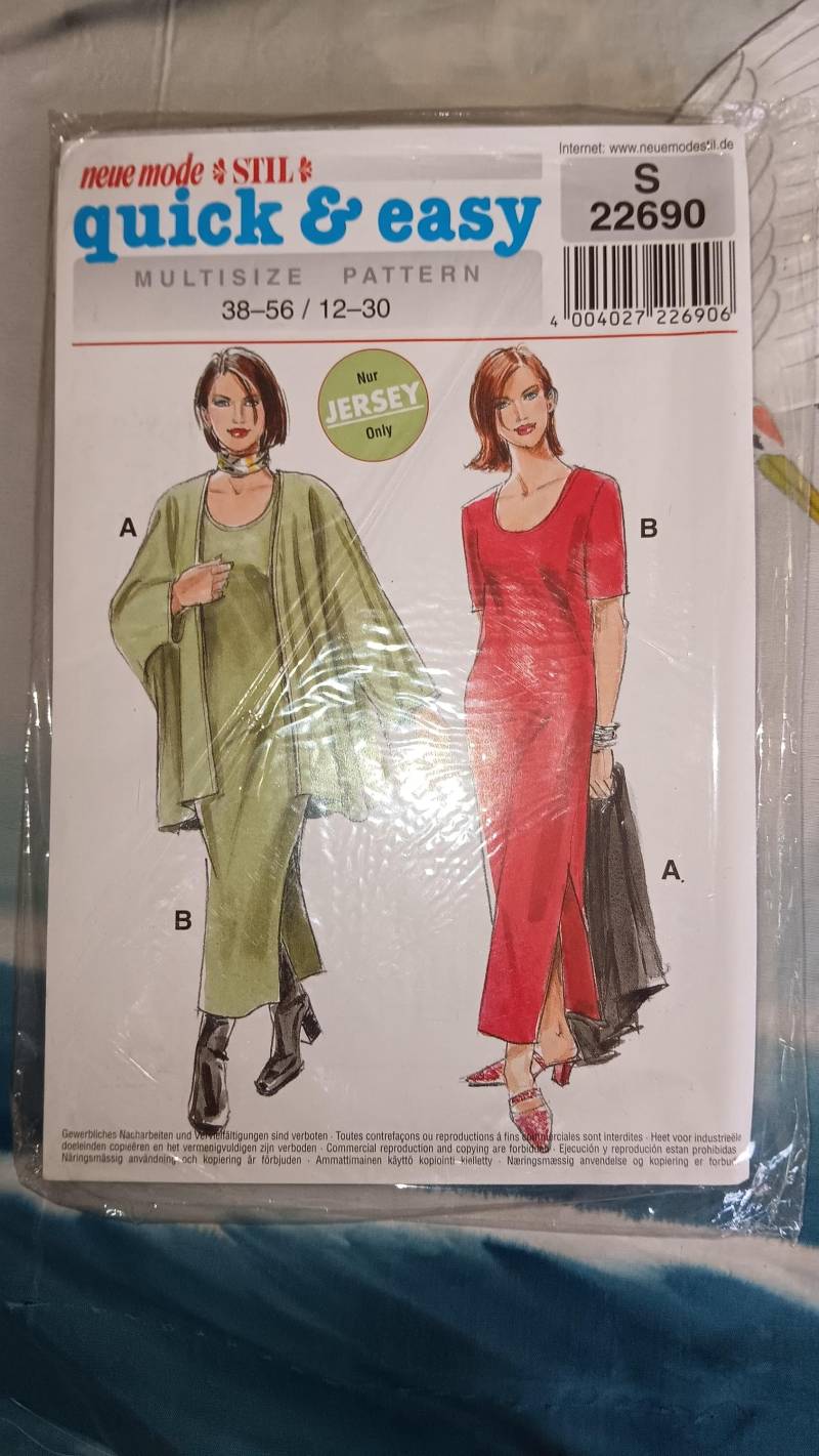 Schnittmuster Neue Mode Stil Quick & Easy, S22690, Verschiedene Größen 38-56 | 12-30, Kleid, Jacke, Nur Jersey von NOKIMO