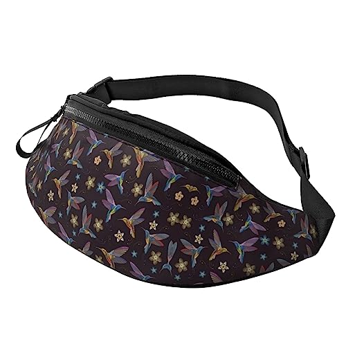 Bauchtasche mit Blumen-Kolibri-Stickerei, bedruckt, Hüfttasche für Damen und Herren, Hüfttasche mit verstellbarem Gürtel für Freizeit, Reisen, Wandern, Schwarz, Einheitsgröße von NOKOER