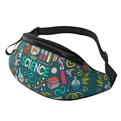 Bauchtasche mit Cartoon-Wissenschaftsthema, bedruckt, Hüfttasche für Damen und Herren, Hüfttasche mit verstellbarem Gürtel für Freizeit, Reisen, Wandern, Schwarz, Einheitsgröße von NOKOER