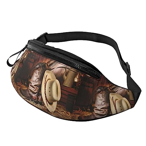 Bauchtasche mit Cowboy-Hut und Westernstiefeln, bedruckt, Hüfttasche für Damen und Herren, Hüfttasche mit verstellbarem Gürtel für Freizeit, Reisen, Wandern, Schwarz, Einheitsgröße von NOKOER