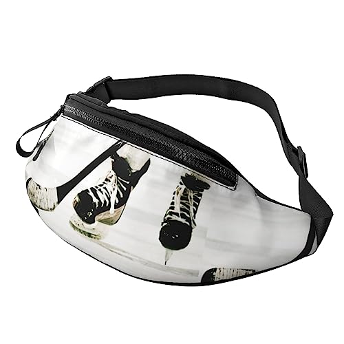 Bauchtasche mit Eishockey-Muster, Hüfttasche für Damen und Herren, Hüfttasche mit verstellbarem Gürtel für Freizeit, Reisen, Wandern, Schwarz, Einheitsgröße von NOKOER