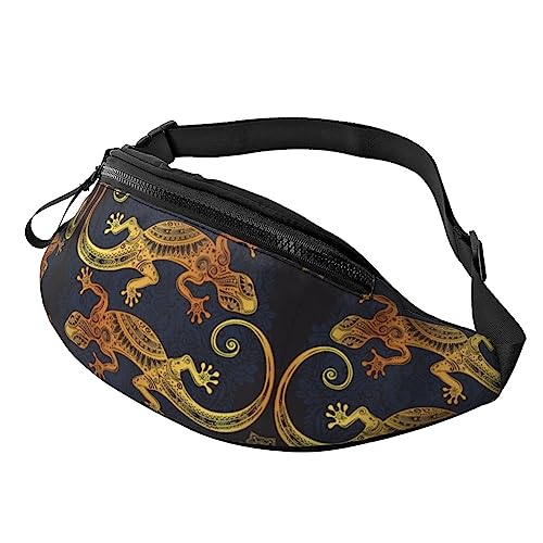 Bauchtasche mit Gecko-Eidechsen, bedruckt, Hüfttasche für Damen und Herren, Hüfttasche mit verstellbarem Gürtel für Freizeit, Reisen, Wandern, Schwarz, Einheitsgröße von NOKOER