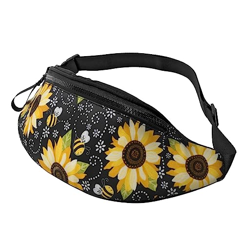 Bauchtasche mit Sonnenblumen-Bienen-Motiv, für Damen und Herren, Hüfttasche mit verstellbarem Gürtel für Freizeit, Reisen, Wandern, Schwarz, Einheitsgröße von NOKOER