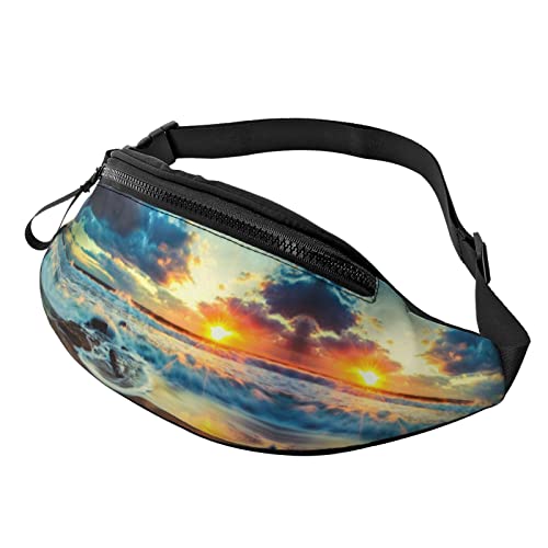 Bauchtasche mit Sonnenuntergang und Strand, bedruckt, Hüfttasche für Damen und Herren, Hüfttasche mit verstellbarem Gürtel für Freizeit, Reisen, Wandern, Schwarz, Einheitsgröße von NOKOER