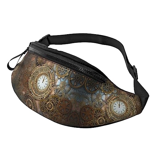 Bauchtasche mit Steampunk-Uhr-Druck, Hüfttasche für Damen und Herren, Hüfttasche mit verstellbarem Gürtel für Freizeit, Reisen, Wandern, Schwarz, Einheitsgröße von NOKOER