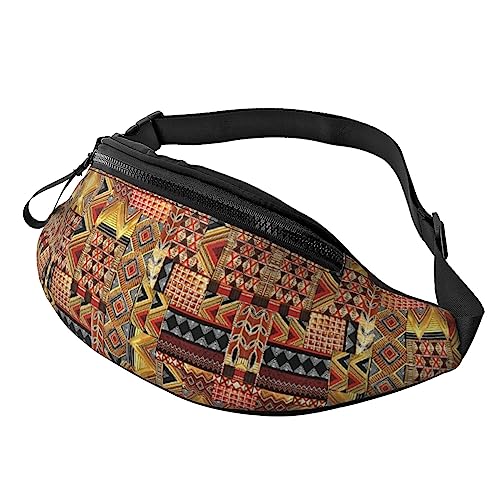 Bauchtasche mit afrikanischem Textil-Patchwork-Druck, Hüfttasche für Damen und Herren, Hüfttasche mit verstellbarem Gürtel für Freizeit, Reisen, Wandern, Schwarz, Einheitsgröße von NOKOER