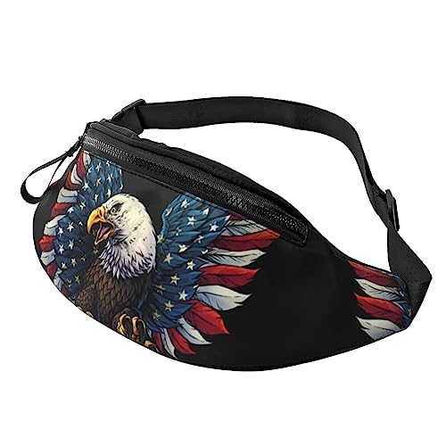 Bauchtasche mit amerikanischer Adlerflagge, Hüfttasche für Damen und Herren, Hüfttasche mit verstellbarem Gürtel für Freizeit, Reisen, Wandern, Schwarz, Einheitsgröße von NOKOER