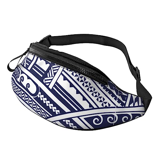 Bauchtasche mit polynesischem Maori-Stammesmuster, bedruckt, Bauchtasche für Damen und Herren, Hüfttasche mit verstellbarem Gürtel für Freizeit, Reisen, Wandern, Blau, Schwarz, Einheitsgröße von NOKOER