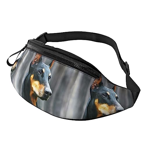 Bedruckte Bauchtasche mit Dobermann, Hüfttasche für Damen und Herren, Hüfttasche mit verstellbarem Gürtel für Freizeit, Reisen, Wandern, Schwarz, Einheitsgröße von NOKOER