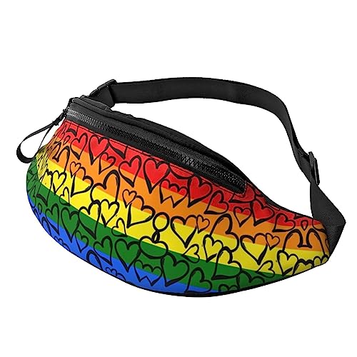 Gay Pride Gürteltasche mit Regenbogen-Muster, bedruckt, Hüfttasche für Damen und Herren, Hüfttasche mit verstellbarem Gürtel für Freizeit, Reisen, Wandern, Schwarz, Einheitsgröße von NOKOER