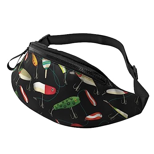 Gürteltasche mit Angelköder, bedruckt, Hüfttasche für Damen und Herren, Hüfttasche mit verstellbarem Gürtel für Freizeit, Reisen, Wandern, Schwarz, Einheitsgröße von NOKOER