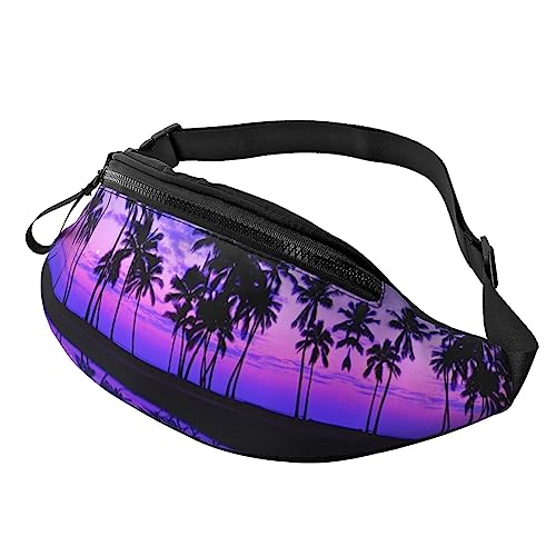 Gürteltasche mit Palmenmotiv, Motiv: Sonnenuntergang, für Damen und Herren, Hüfttasche mit verstellbarem Gürtel für Freizeit, Reisen, Wandern, Schwarz, Einheitsgröße von NOKOER