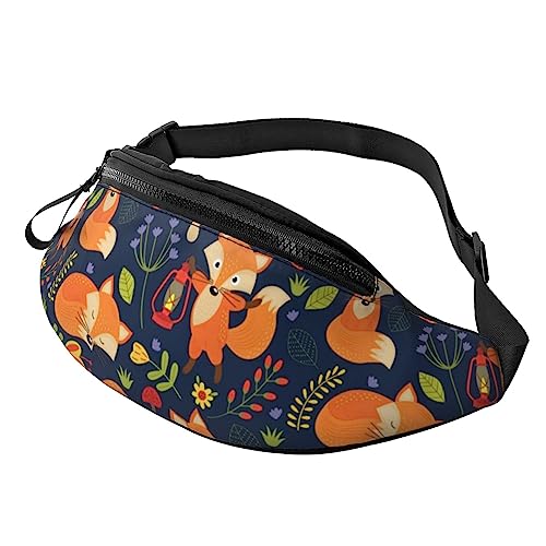 Gürteltasche mit süßem Tiermotiv und Fuchs-Blumendruck, Hüfttasche für Damen und Herren, Hüfttasche mit verstellbarem Gürtel für Freizeit, Reisen, Wandern, Schwarz, Einheitsgröße von NOKOER