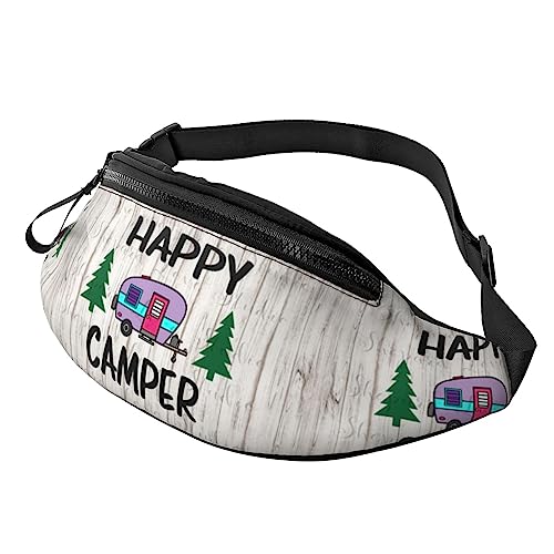 Happy Camper bedruckte Bauchtasche, Hüfttasche für Damen und Herren, Hüfttasche mit verstellbarem Gürtel für Freizeit, Reisen, Wandern, Schwarz, Einheitsgröße von NOKOER