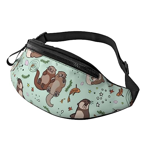 Otters bedruckte Bauchtasche, Hüfttasche für Damen und Herren, Hüfttasche mit verstellbarem Gürtel für Freizeit, Reisen, Wandern, Schwarz, Einheitsgröße von NOKOER
