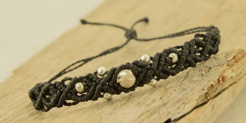 Armband 925 Sterling Silber Schwarz Makramee Schmuck Geschenk Perlen Schick, Elegant von NOKmacrame