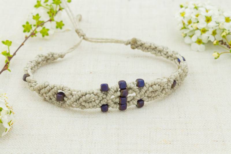 Armband Mit Hämatit Makramee Perlen Armschmuck Größe Verstellbar Verspielt Elegant Metallic Lila/Grau von NOKmacrame