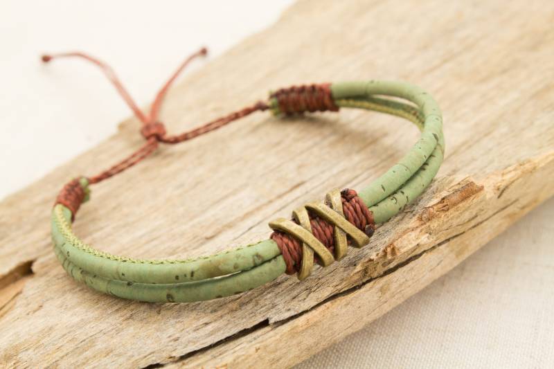 Herren Armband Kork Geschenk Makramee Schmuck Metallperlen Für Männer, Vater, Ehemann, Partner Grün/Grau Oder Braun Extra Groß von NOKmacrame