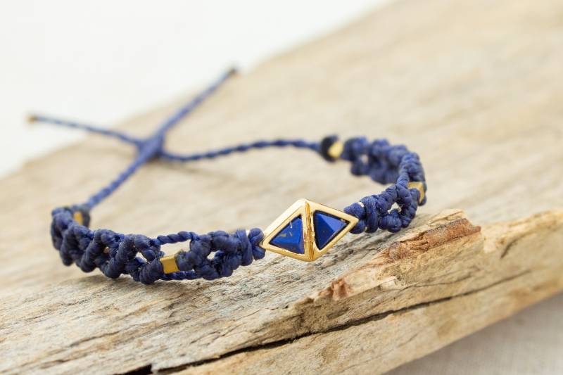 Makramee Armband Männer & Frauen Vergoldet Kupfer/Harz Blau/Gold Verstellbare Größe von NOKmacrame