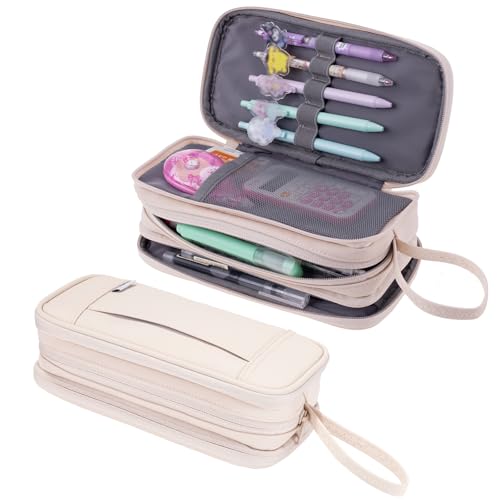 NOL Natural Organic Lifestyle Federmäppchen mit großem Fassungsvermögen, Reißverschluss, 3 Fächer, Federmäppchen, Bürobedarf, Organizer, multifunktionales Federmäppchen für Schule, Mädchen, Jungen, von NOL Natural Organic Lifestyle