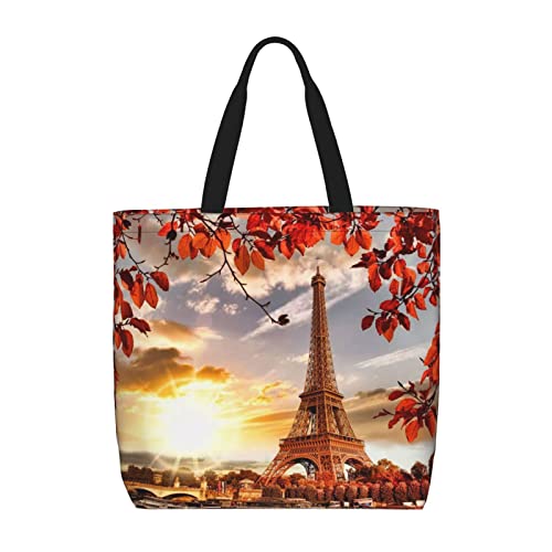 NOLACE Paris Eiffelturm mit Herbstblättern, lässige Taschen, Umhängetasche, Geldbörse für Damen, Reisen, Schultertaschen, Handtaschen, Öko-Tasche, Schwarz, Einheitsgröße von NOLACE