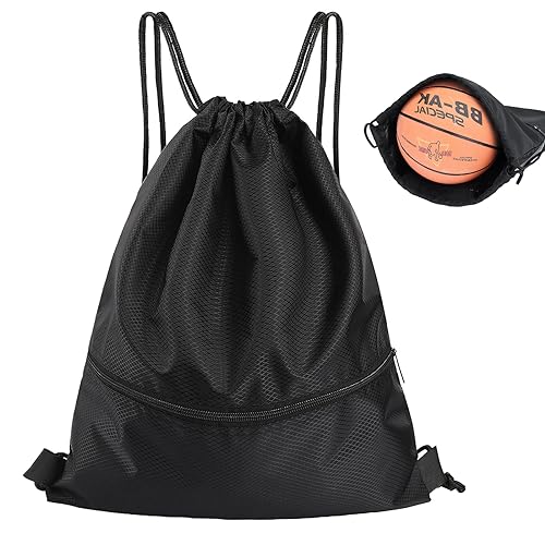 NOLACE Rucksack mit Kordelzug,Wasserdichter Kordelzug,Rückentasche mit Reißverschlusstasche,Sportbeutel, Gym Bag,Schwarze Wasserdichter Turnbeutel mit Kordelzug für Männer und Frauen Groß von NOLACE