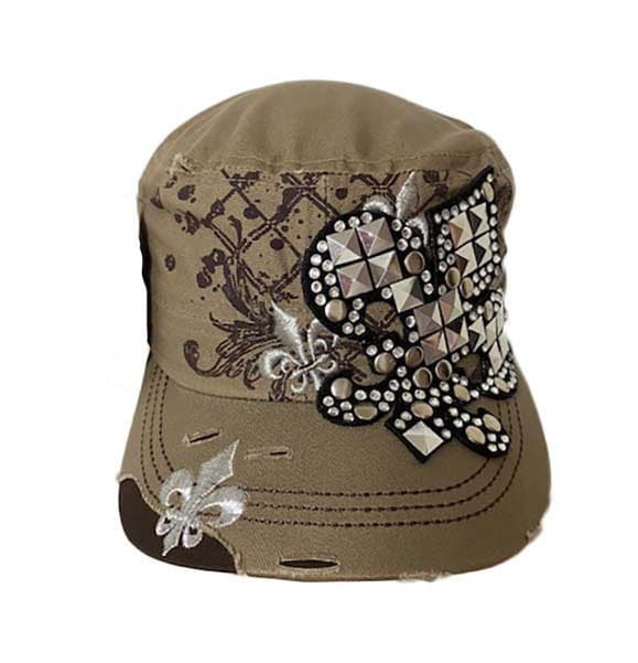 Fleur De Lis Distressed Look Mütze Mit Strasssteinen von NOLACLASSICTEES