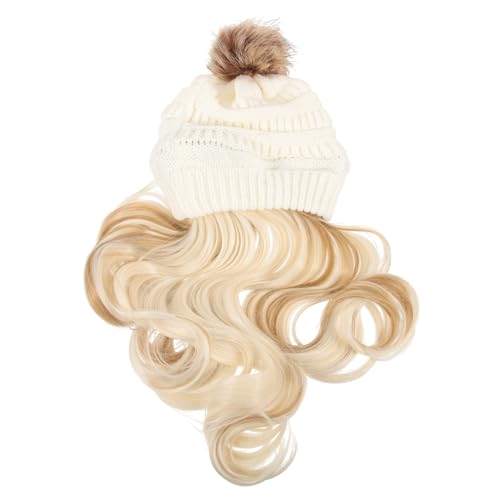 NOLITOY 1satz Langhaar-wig Mit Beanie Und Abnehmbaren Haaren Für Damen Lange Wellige Perücke Weiß Mit Goldenen Haaren Für Cosplay Und Partys von NOLITOY