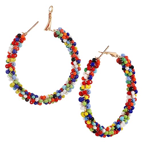 NOLITOY 1 Paar Böhmische Creolen Ohrringe für Damen Farbige Perlen Hängend Ohrringe Trendige und Auffällige Schmuckstücke für Freizeit Arbeit und Reisen von NOLITOY