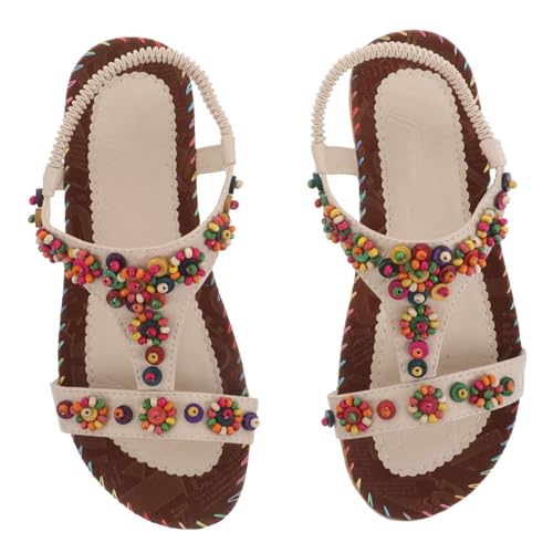 NOLITOY 1 Paar Boho-sandalen: Flache Damensandalen Mit Knöchelriemen Und Perlenverzierung – Rutschfeste Strandschuhe, Leicht Und Zum Gehen (größe: 37) von NOLITOY