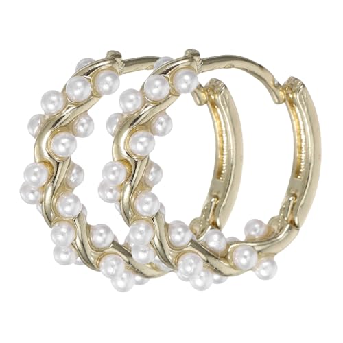 NOLITOY Perlenohrringe Creolen Damen Goldene Perlencreolen für Alltag Ohrringe mit Natürlicher Ranken Dekoration Hypoallergen und für Verschiedene Anlässe von NOLITOY