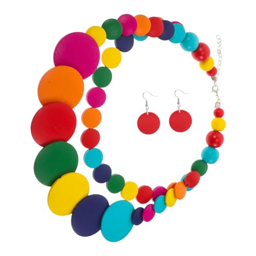 NOLITOY Perlenkette Mit Holzperlen Mehrschichtiges Design Ethno-halskette Bohemian Stil Für Frauen Und Männer Valentine-perlenkette Ohrringe von NOLITOY