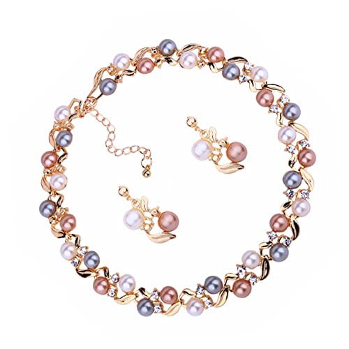 NOLITOY 1 Satz Perlenkette Ohrring -Set Halskette Nacken Hochzeit Halsschmuck neuartige Schmuckzubehör charmanter Halsring Ohrschmuck Ohrentropfen Legierung Golden von NOLITOY