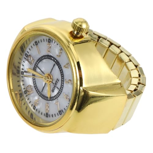 NOLITOY 1 Stück Fingeruhr mit Großem Ziffernblatt Mini Ring Quartz Uhr für Damen und Herren Goldene Ausführung als Accessoire zur Zeitansage und Dekoration von NOLITOY