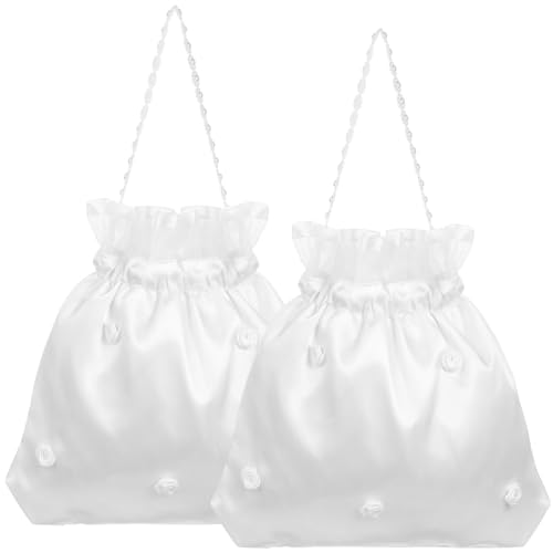 NOLITOY 1 Stück Satin-Brauthandtasche Brautjungfern-Satin-Blumen-Verzierte Geldtasche Hochzeit Süßigkeiten-Geldbörse Mit Kordelzug (Weiß) von NOLITOY