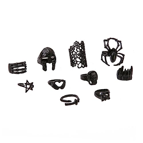 NOLITOY 10 Stück Teiliges Verstellbare Halloween Ringe mit Gothic Skelett Design für Kostümpartys Cosplay Dekorationen für Unvergessliche Halloween Feiern von NOLITOY