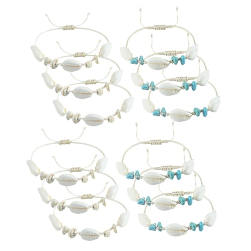 NOLITOY 12 Stück Teiliges Handgewebte Muschelarmbänder und Fußketten für Damen Verstellbar Vielseitig Tragbar als Armband oder Fußkettchen Sommerliches Strandaccessoire für Frauen von NOLITOY