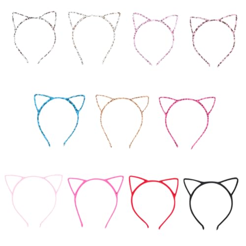 NOLITOY 12 Stück Teiliges Katzenohren Haarreif Weicher Cosplay Haarschmuck für Halloween Leichte Rutschfeste Stirnbänder in Verschiedenen Farben für Partys und Kostüme von NOLITOY