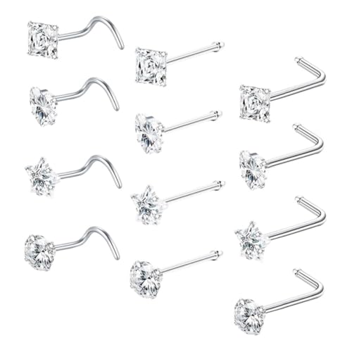 NOLITOY 12 Stück Teiliges Nasenpiercing aus mit Zirkonia Förmige Nasenstecker für Damen Komfortabler und Langlebiger Schmuck Vielseitig Kombinierbar für Looks von NOLITOY