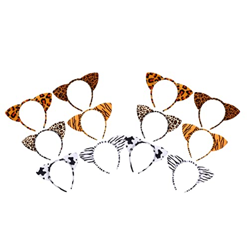 NOLITOY 12stücke Teiliges Tierohren-stirnband Kostümpartys Leopard Tiger Zebra Kuh Kreative Haaraccessoires Für Und Festivals Elastisch Und Leicht Zu Tragen von NOLITOY