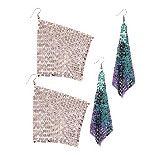 NOLITOY 2 Paar Leichte Lange Quasten ohrringe mit Funkelnden Pailletten Quadratisches Design Modische Statement baumelohrringe für Damen Vielseitig für Party Alltagslooks Geeignet von NOLITOY