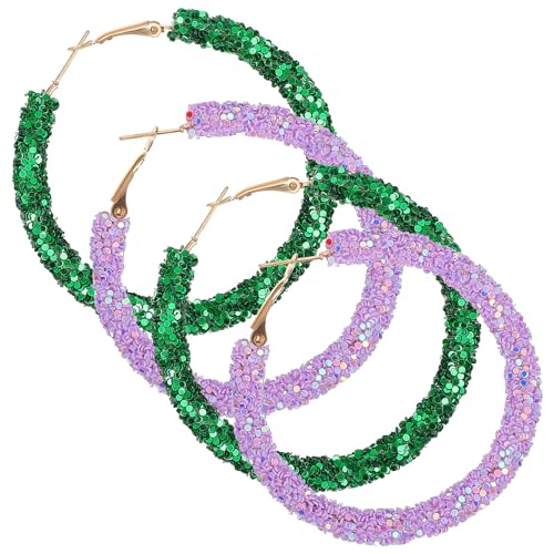 NOLITOY 2 Paare Bohemian Glitzer Ohrringe Glänzende Kreis Creolen Statement Sequin Ohrhänger Leicht und Komfortabel für Damen Party Urlaub Strand Look von NOLITOY