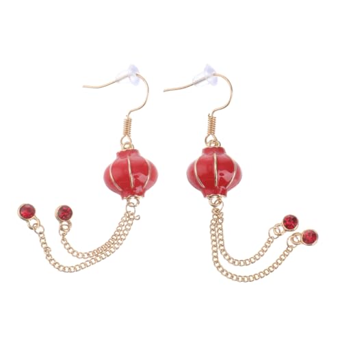 NOLITOY 2 Paare Chinesische Laternen Ohrringe Lang Hängend Rot Festlich Schmuck Damen Baumelnde Ohrhänger Elegant Geschenkidee für Frauen und Mädchen von NOLITOY