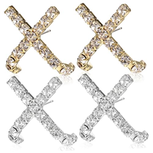 NOLITOY 2 Paare Silbernadeln Ohrringe mit Funkelnden Zirkonia Kreuz Ohrsteckern für Damen Mädchen Leicht Modisch Vielseitig für Party Date und Alltag Geeignet von NOLITOY
