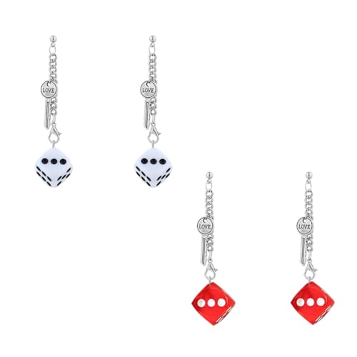 NOLITOY 2 Paare Würfel Ohrringe Hängend Lang Schlüssel Love Buchstaben Design Modisch Alltag Party Damen Schmuck Weiß Rot von NOLITOY