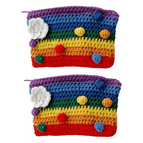 NOLITOY 2 STK Geldbeutel Regenbogen Schlüssel Reisemünzenbeutel Portemonnaie Mit Reißverschluss Kleine Geldbörse Süße Geldbörse Gestrickte Münzgeldbeutel Garn Tasche Thailand Fräulein von NOLITOY